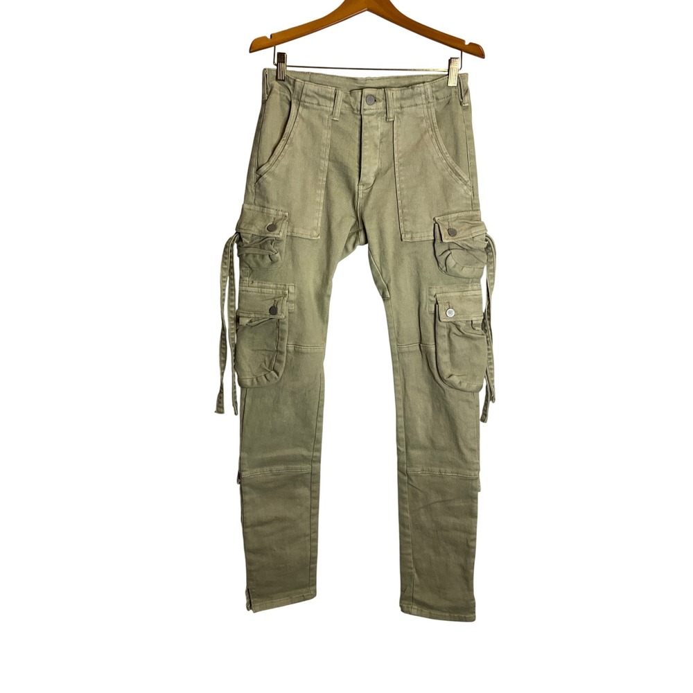 MNML‎ Khaki Utility Cargo Pants Straight Denim D152 Streetwear Skater Casual 28